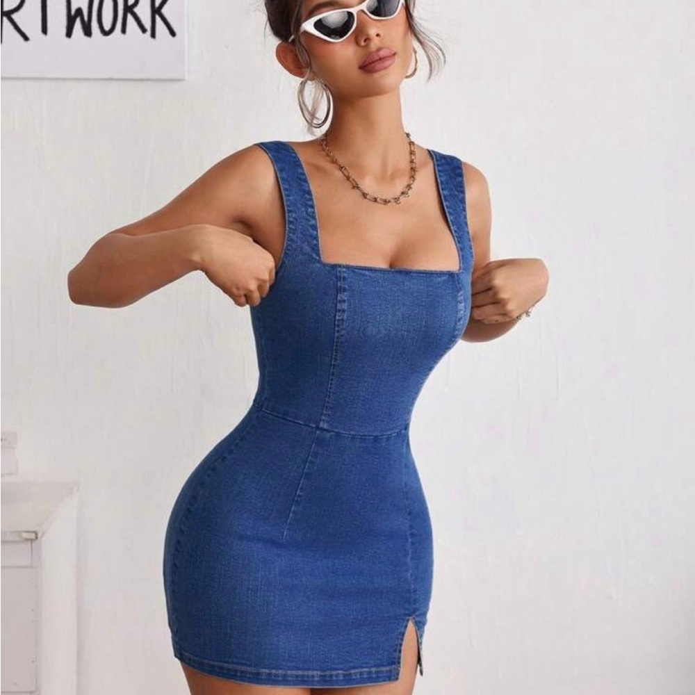 Blue Denim Sleeveless Dress